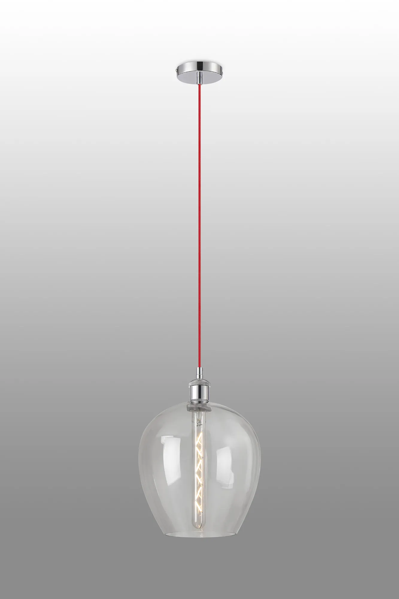 Cawdor Single Pendant, 1 Light E27, Polished Chrome/Red/Clear Wine Glass DK1104  Deco Cawdor